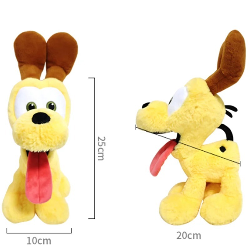 Pelúcia do Odie, do Garfield, de frente e de lado, com 25 cm de altura e língua de fora