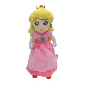 Pelúcia da Princesa Peach, de Super Mario, em pé, com vestido rosa e coroa dourada