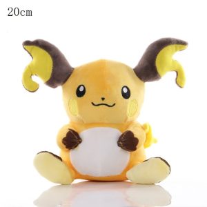 Raichu de pelúcia, de Pokémon, com 20 cm, laranja, barriga branca e orelhas longas, sentado