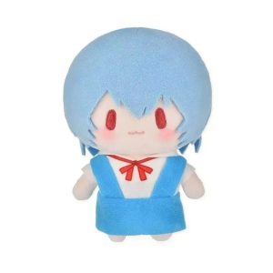 Pelúcia da Rei Ayanami, de Evangelion, de cabelo azul, vestido azul e laço vermelho