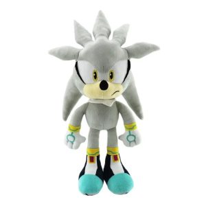 Silver em pelúcia, ouriço cinza-prateado de botas verde-água, da série Sonic