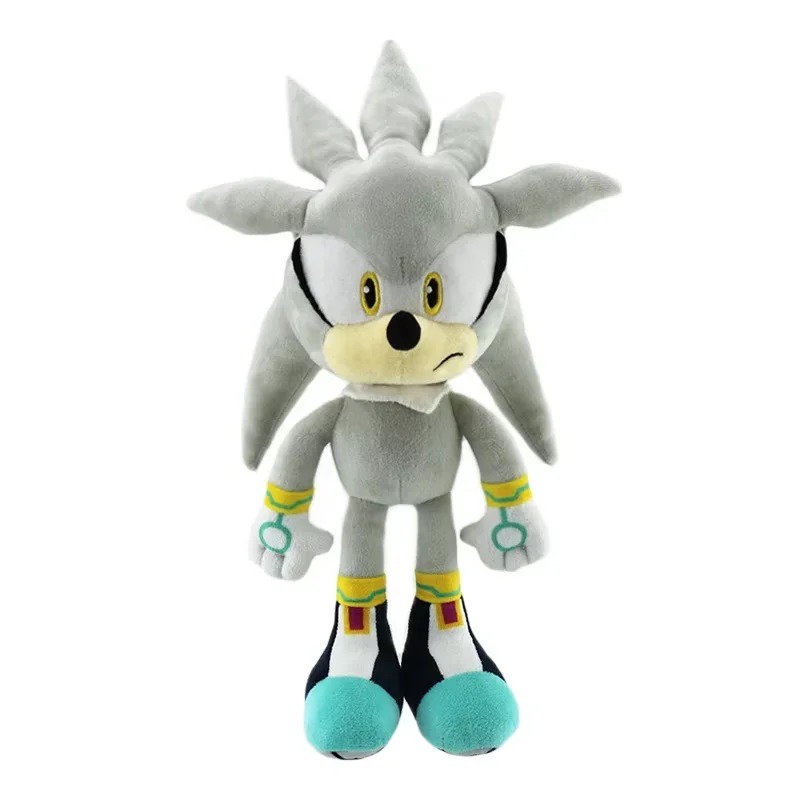 Silver em pelúcia, ouriço cinza-prateado de botas verde-água, da série Sonic
