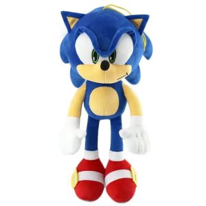 Pelúcia do Sonic, de Sonic the Hedgehog, em pé, azul, com luvas brancas e tênis vermelhos