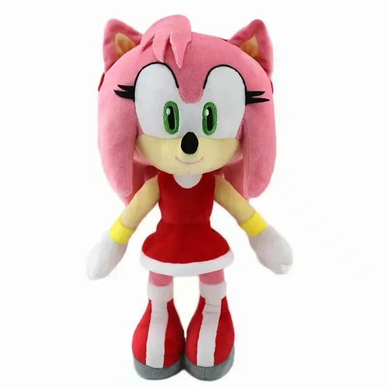 Pelúcia da Amy, de Sonic the Hedgehog, em pé, rosa, com vestido e botas vermelhos