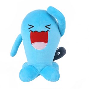 Wobbuffet de pelúcia, de Pokémon, com 20 cm, azul, boca aberta e rosto sorridente, fundo branco