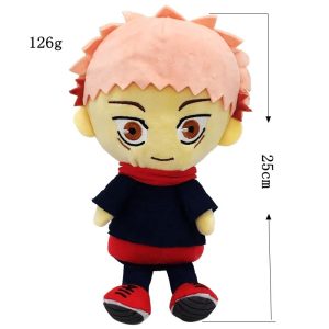 Yuji Itadori de Jujutsu Kaisen, de cabelo rosa, uniforme azul-escuro, capuz vermelho e tênis vermelhos