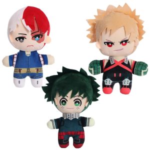 Pelúcias de My Hero Academia: Izuku Midoriya, Katsuki Bakugo e Shoto Todoroki de uniforme