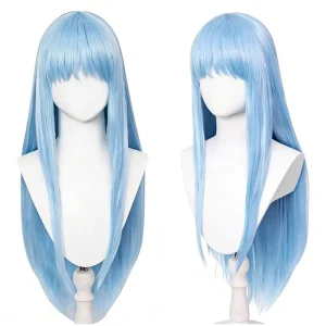 Peruca azul-clara longa e lisa, com franja, do Richeh de Witch Hat Atelier
