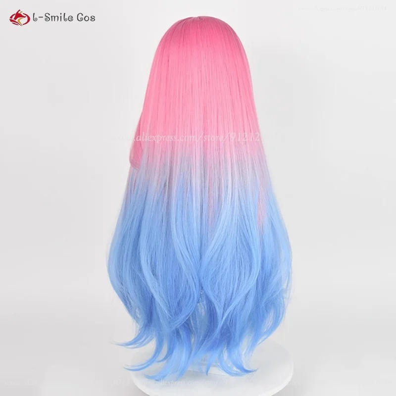 Costas da peruca degradê rosa e azul de 76 cm em manequim
