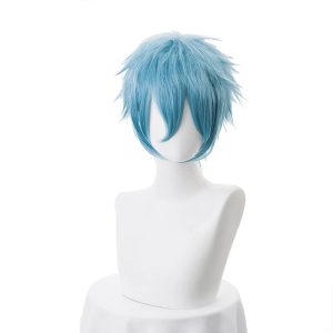 Peruca curta azul-clara do Tomura Shigaraki, My Hero Academia, num busto branco