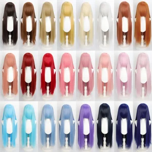 Perucas lisas de 80 cm com franja, em várias cores