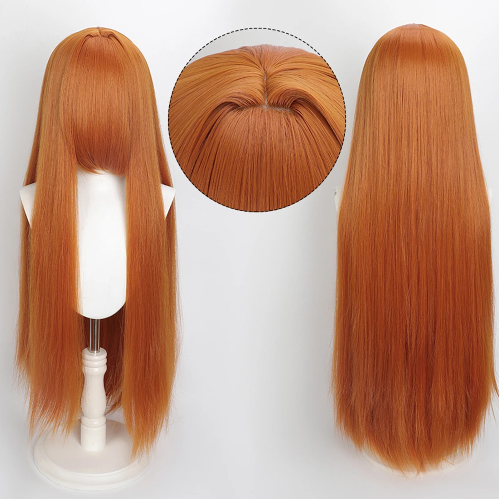 Peruca ruiva cor de ferrugem lisa de 80 cm com franja