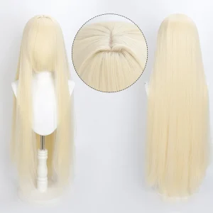 Peruca loira clara lisa de 80 cm com franja
