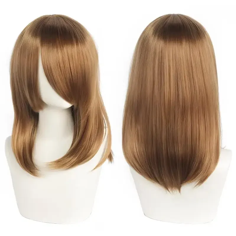 Peruca média castanho-clara de 40 cm com franja lateral