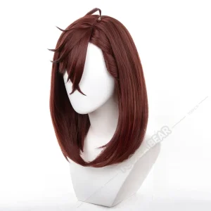 Fios médios castanho-avermelhados e franja de lado na peruca da Momo Ayase, Dandadan