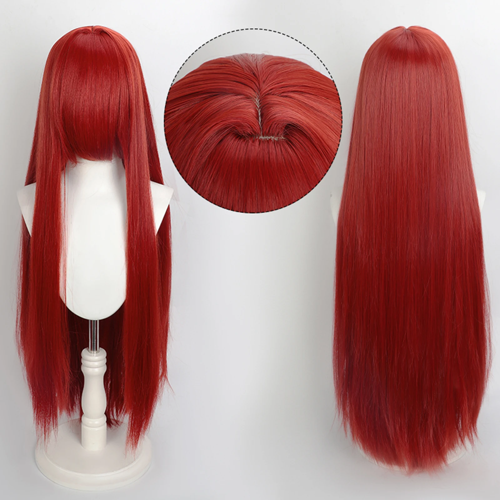 Peruca ruiva vermelha lisa de 80 cm com franja