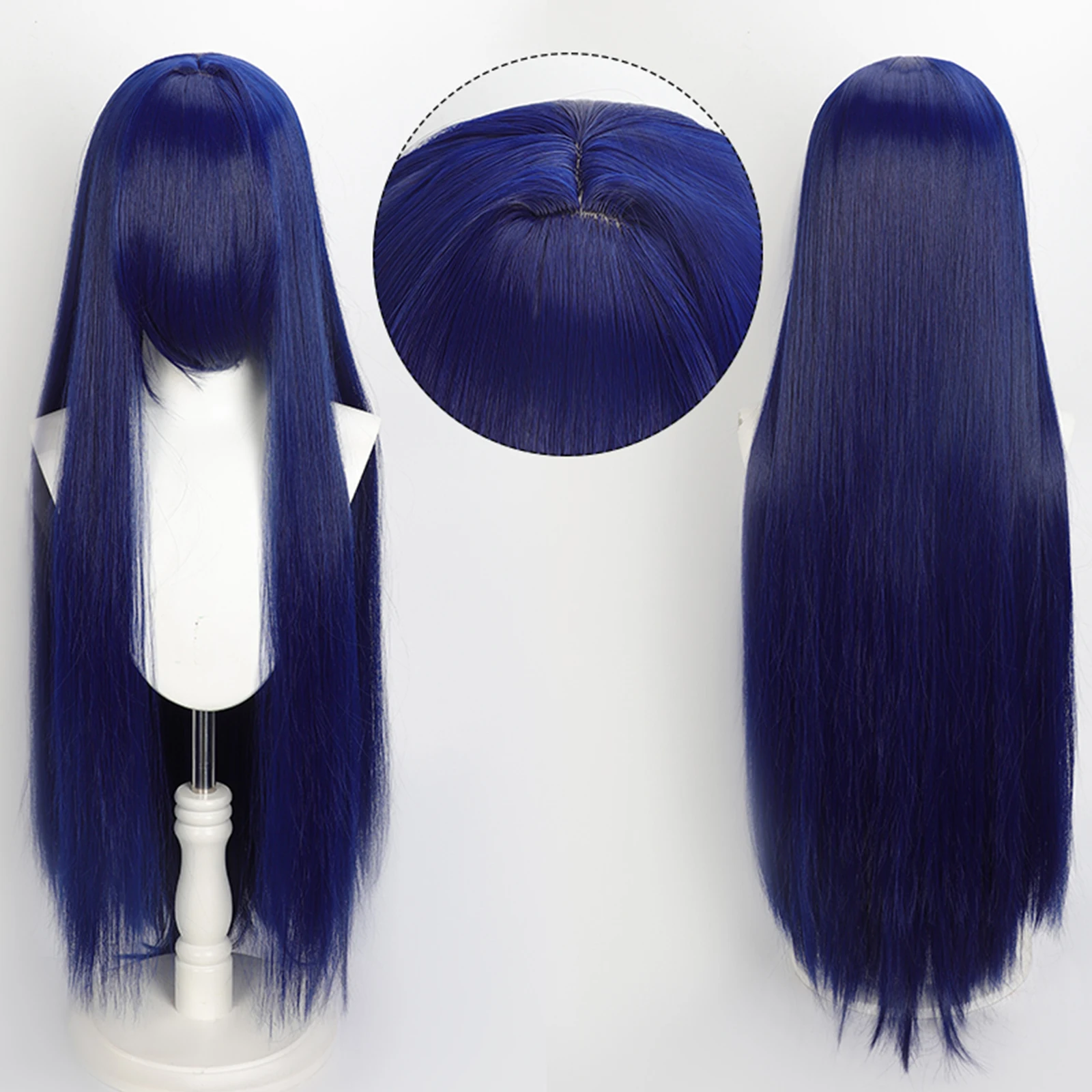 Peruca azul lisa de 80 cm com franja