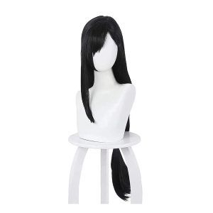 Peruca preta longa da Tifa Lockhart, de Final Fantasy VII, de frente num manequim
