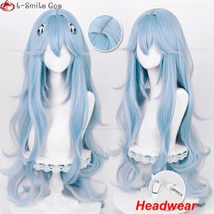 Peruca longa azul ondulada da Rei Ayanami, de Evangelion, com acessório de cabeça