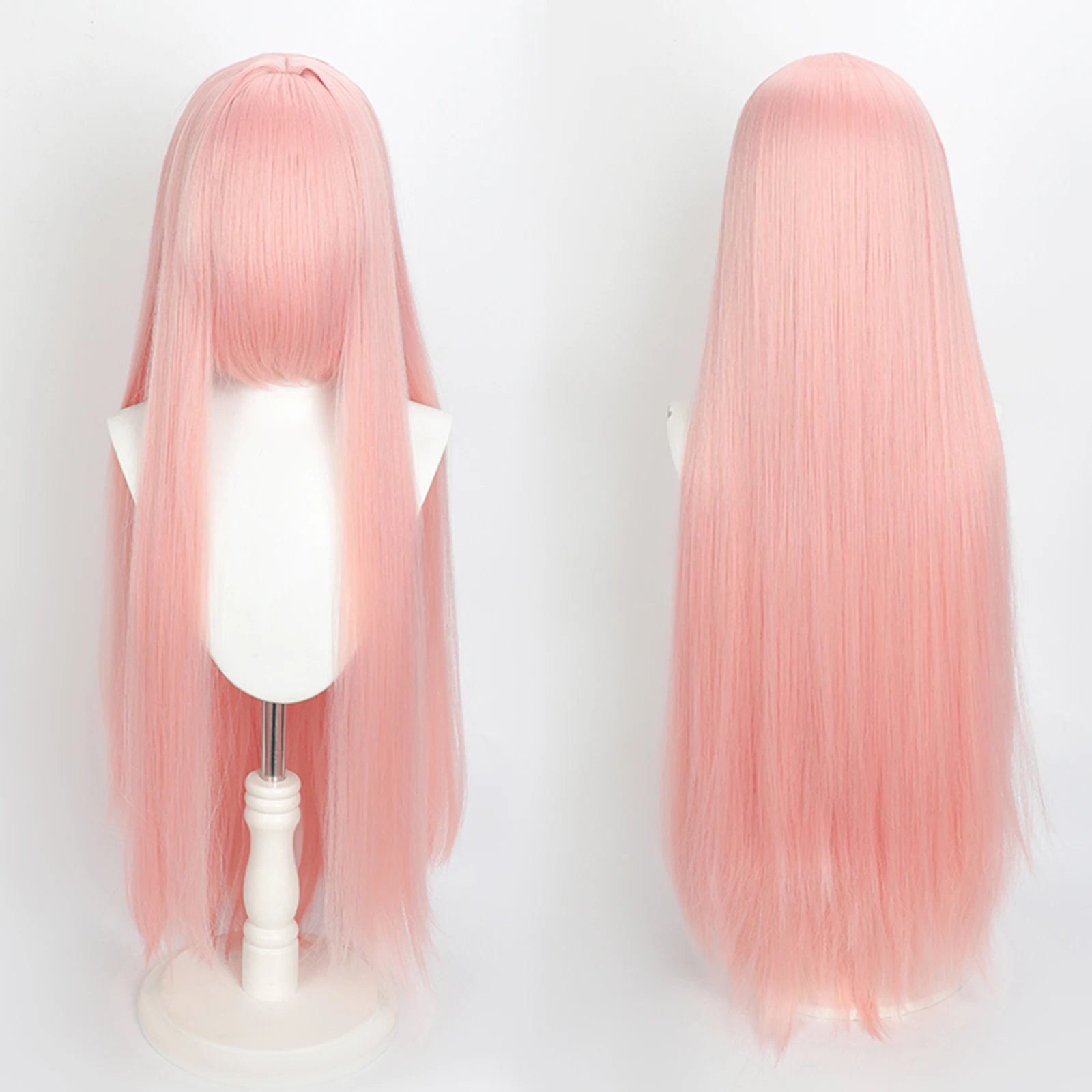 Peruca rosa lisa de 80 cm com franja