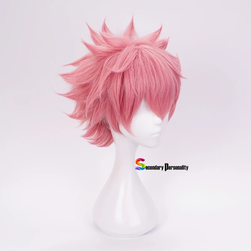 Peruca rosa da Mina Ashido de lado, cosplay de My Hero Academia