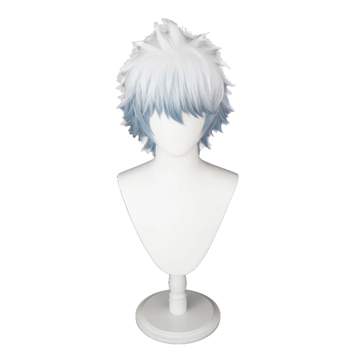 Peruca do Sakata Gintoki num busto branco, com mechas bagunçadas