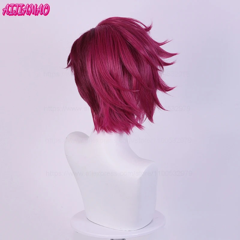 Peruca da Vi por trás, rosa escuro e repicada, cosplay de Arcane