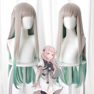 Peruca longa cinza clara com pontas verdes da Nene Yashiro, de Hanako-kun