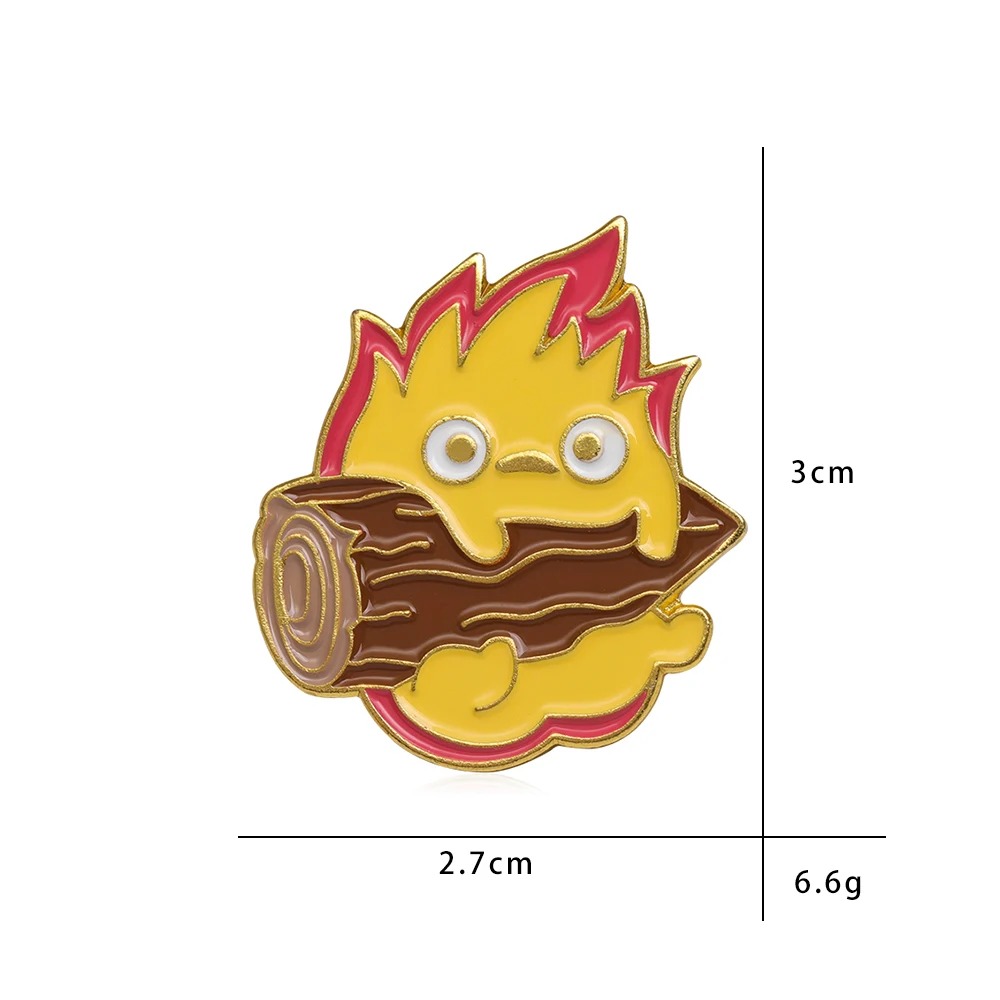 Pin do Calcifer com medidas de 3 x 2,7 cm e peso de 6,6 g