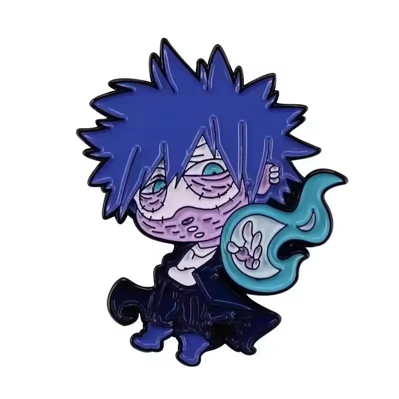 Pin esmaltado do Dabi em estilo chibi, My Hero Academia, com cabelo azul e fogo azul