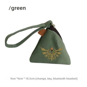 Porta-moedas triangular de lona verde com brasão Hylian dourado, The Legend of Zelda