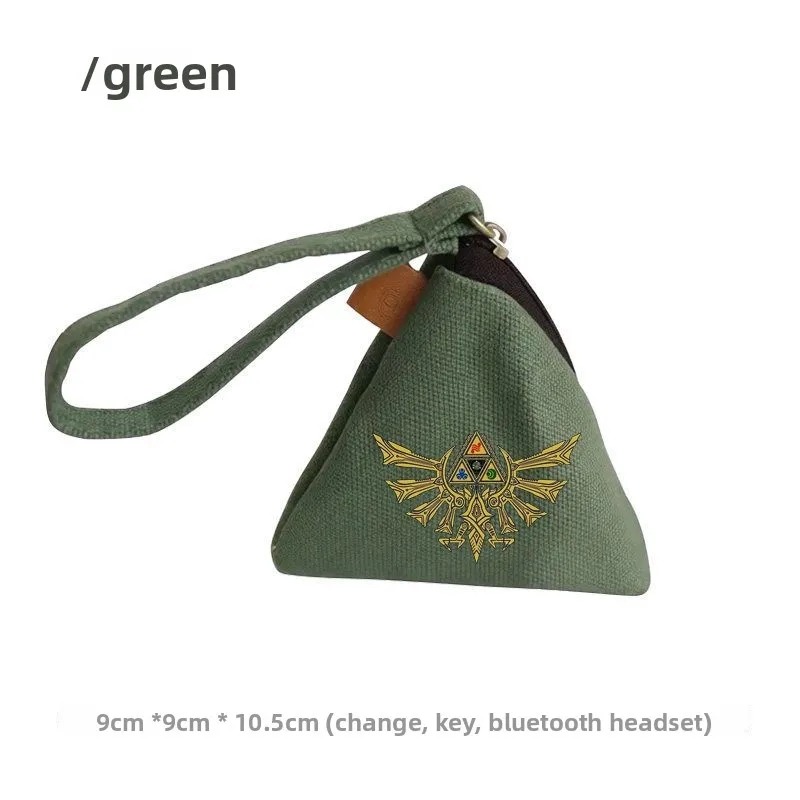 Porta-moedas triangular de lona verde com brasão Hylian dourado, The Legend of Zelda