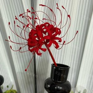 Lírio vermelho artesanal, prop da Phrolova de Wuthering Waves, num vaso preto