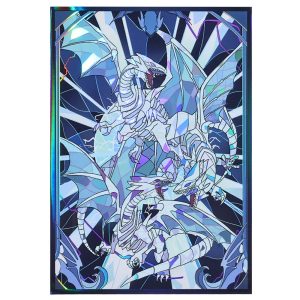 Sleeve holográfico com o Dragão Branco de Olhos Azuis, de Yu-Gi-Oh!, em vitral azul