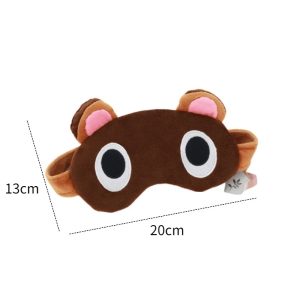 Tapa-olhos marrom do Tom Nook, de Animal Crossing, com olhos abertos, e a medida de 20 por 13 cm