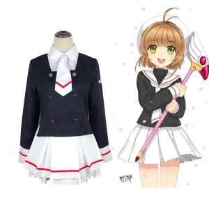 Vestido da Sakura, de Sakura Card Captors: blazer preto com laço branco e saia branca plissada